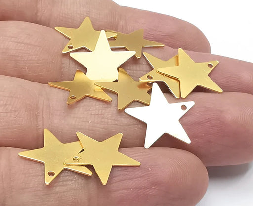 10 Star charms Gold Plated Brass flat charms (16mm) G26250