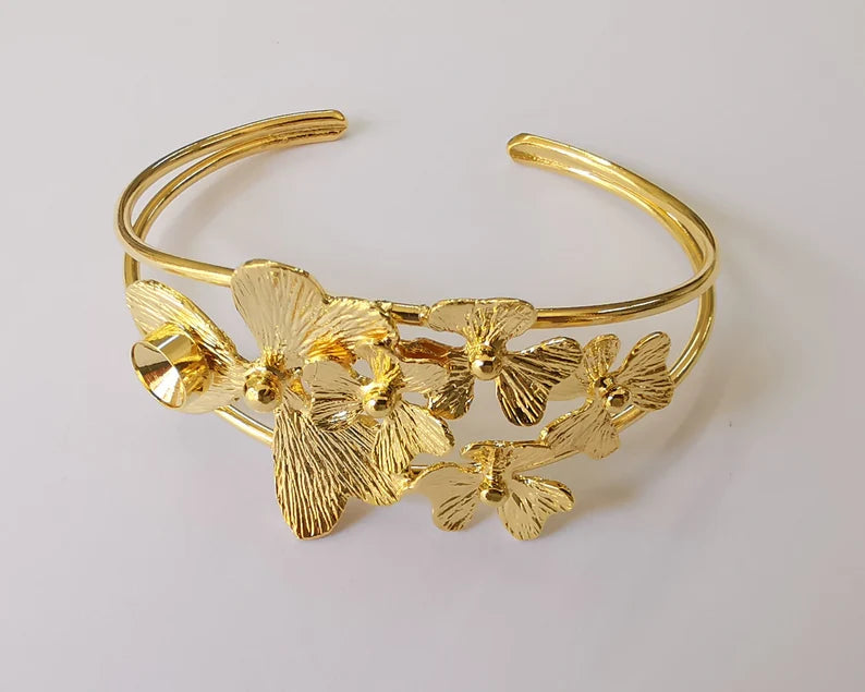 Flowers bracelet base blanks Cuff blanks Adjustable bracelet Shiny Gold Plated Brass (8mm Blank ) G26089