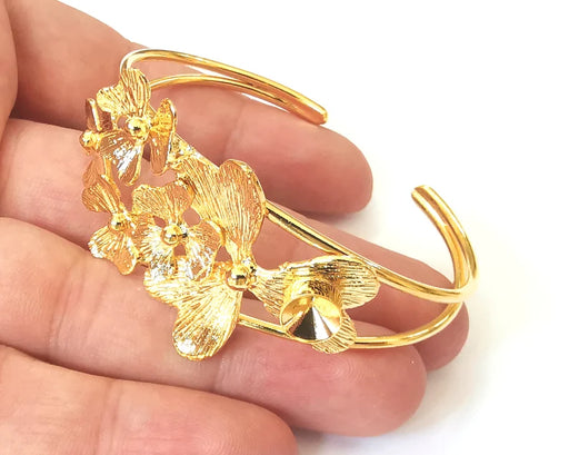 Flowers bracelet base blanks Cuff blanks Adjustable bracelet Shiny Gold Plated Brass (8mm Blank ) G26089