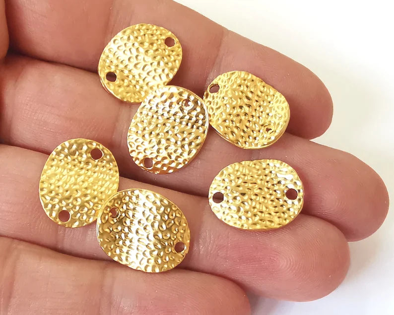 4 Wavy hammered connector charms Gold plated charms (18x15mm) G26102