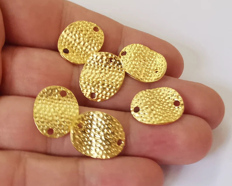 4 Wavy hammered connector charms Gold plated charms (18x15mm) G26102