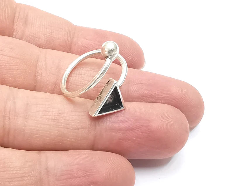Wrap triangle silver ring setting blank cabochon mounting adjustable ring base bezel Antique silver plated brass (8 Blank) G26259