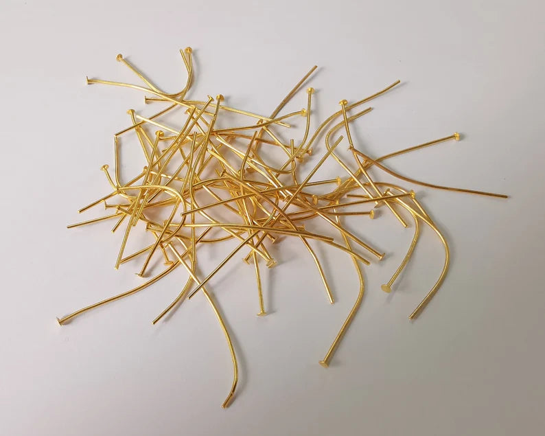 10 Gold Head Pins Gold Plated Brass pin (40 mm), Findings G26105