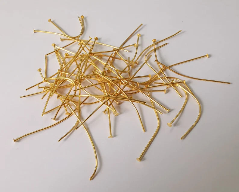 10 Gold Head Pins Gold Plated Brass pin (40 mm), Findings G26105