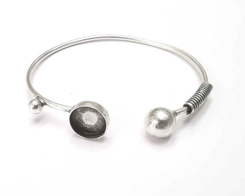 Coil silver bracelet brass cuff blank bezel Glass cabochon base Adjustable antique silver brass (12 mm blank) G26272