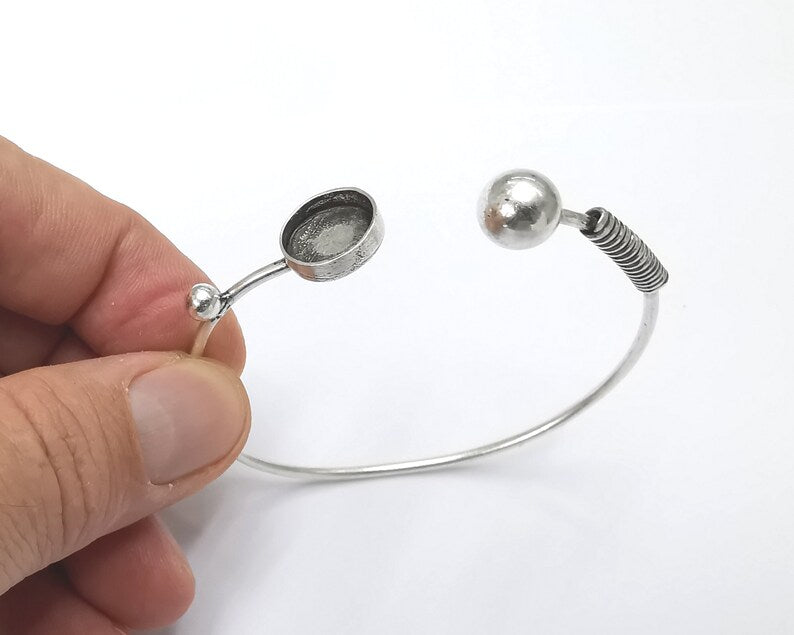 Coil silver bracelet brass cuff blank bezel Glass cabochon base Adjustable antique silver brass (12 mm blank) G26272