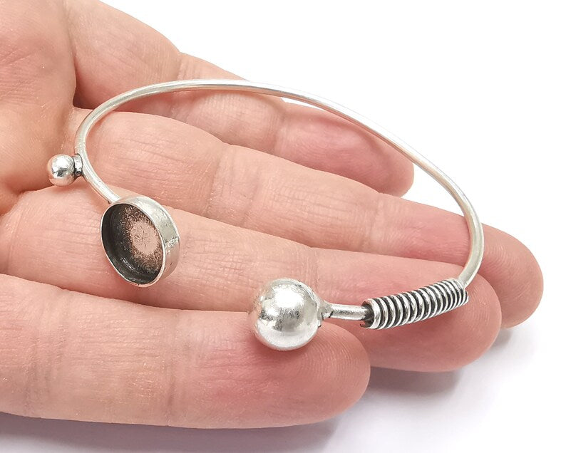 Coil silver bracelet brass cuff blank bezel Glass cabochon base Adjustable antique silver brass (12 mm blank) G26272