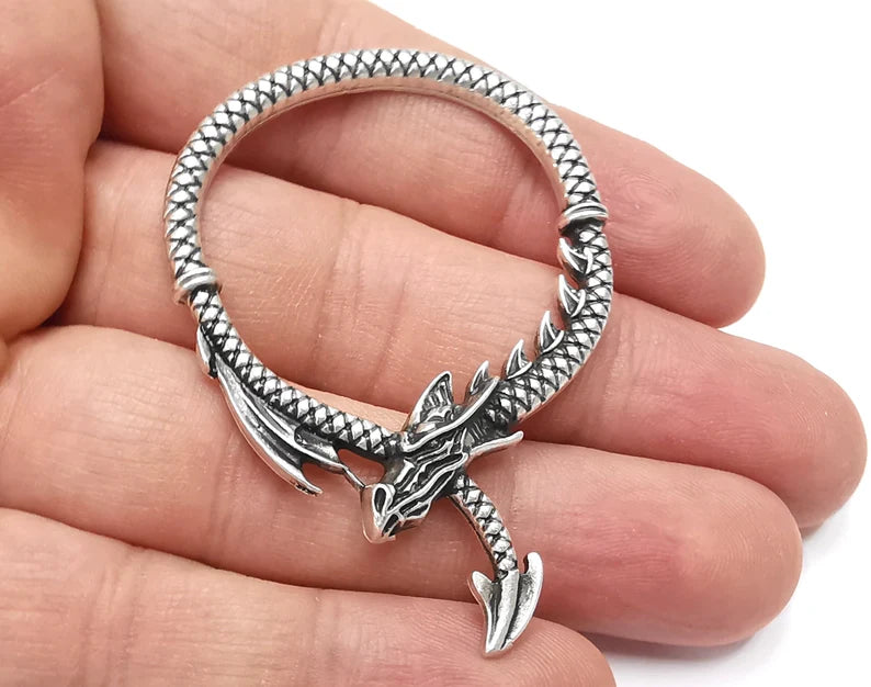 2 Dragon charms Antique silver plated charms (60x42mm) G26277