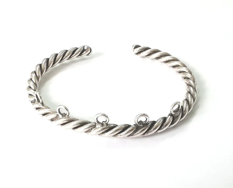 Twisted swirl bracelet cuff loops base Adjustable antique silver plated brass (3 mm ) G26118