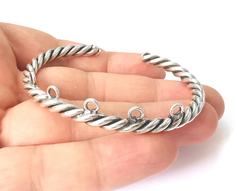 Twisted swirl bracelet cuff loops base Adjustable antique silver plated brass (3 mm ) G26118