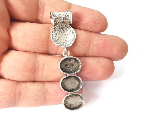 Hammered dangle pendant blank resin bezel mosaic mountings cabochon setting Antique silver plated brass (65x14mm)(14x10mm Bezel ) G26124