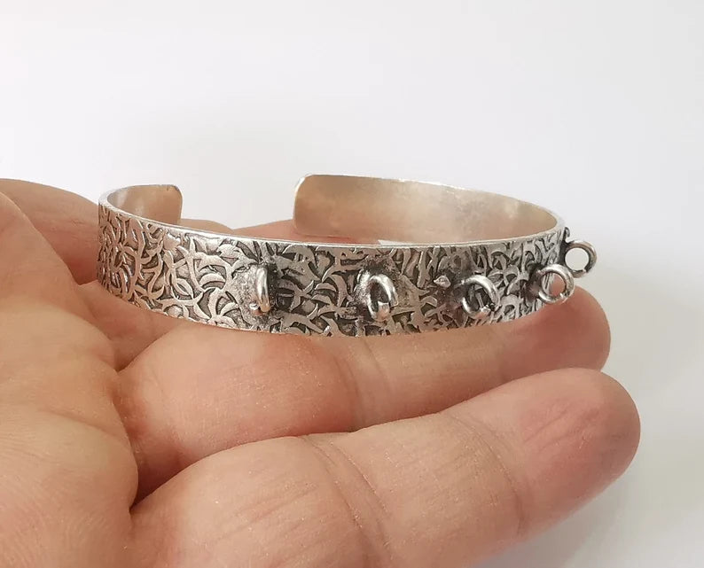 Textured bracelet cuff loops base Adjustable antique silver plated brass (3 mm ) G26125