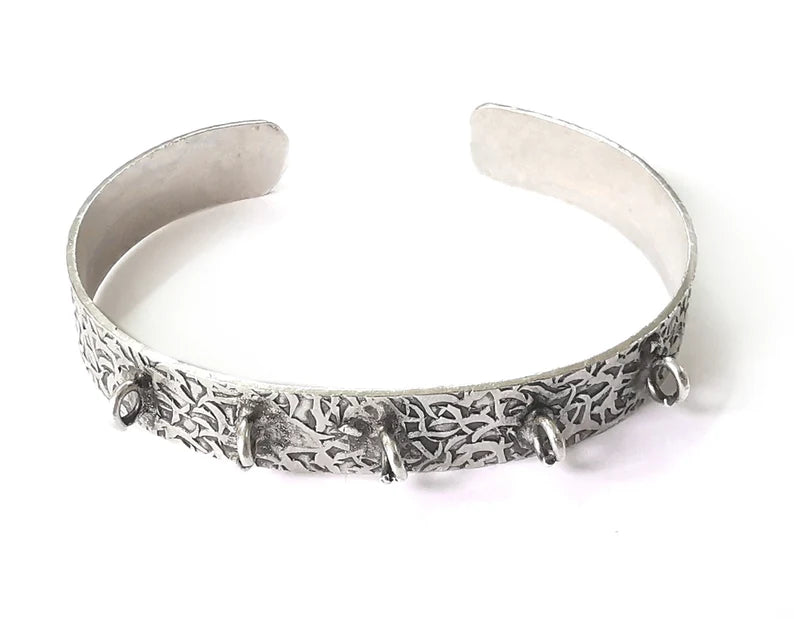 Textured bracelet cuff loops base Adjustable antique silver plated brass (3 mm ) G26125