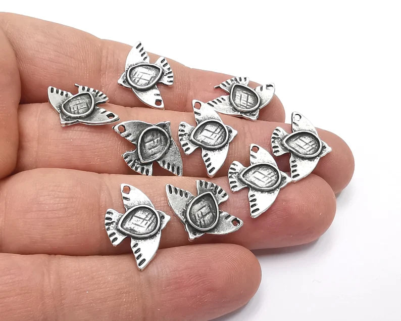 10 Silver bird bezel charm blank base Antique silver plated charms 20x14mm (Blank Size 8x6mm) G26295
