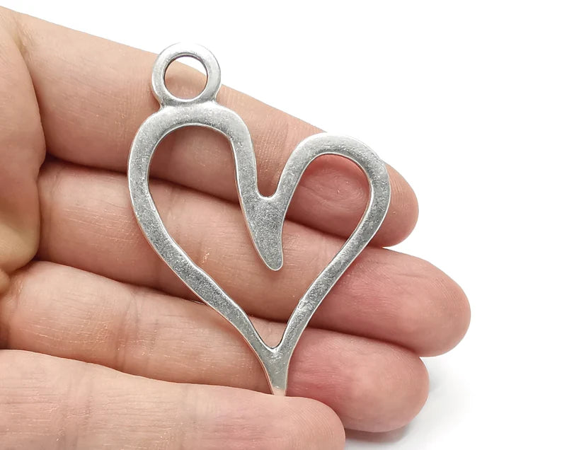 Heart pendant Antique silver plated pendant (65x46mm) G26297