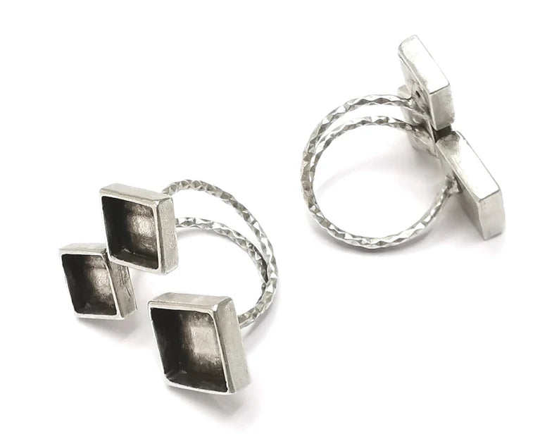 Squares blanks silver ring setting cabochon mounting adjustable ring base bezel Antique silver plated brass (11 and 8mm) G26302
