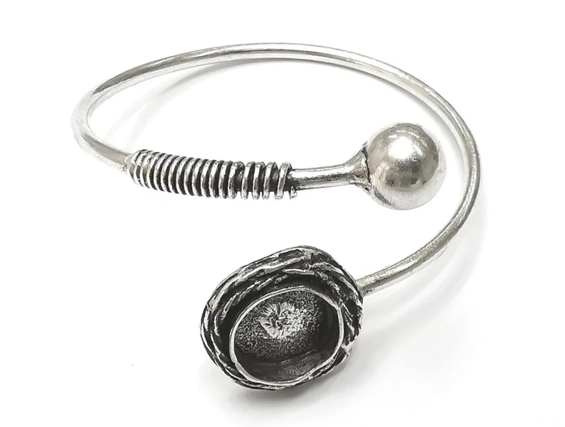 Ball head coil silver bracelet brass cuff blank bezel Glass cabochon base Adjustable antique silver brass (13 mm blank) G26321