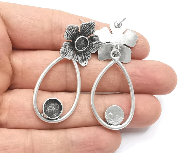 1 Pairs Dangle Flower silver earring base wire Antique silver plated brass earring base (53x22mm) G26327