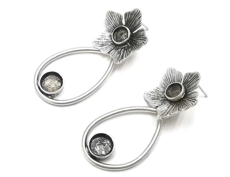1 Pairs Dangle Flower silver earring base wire Antique silver plated brass earring base (53x22mm) G26327