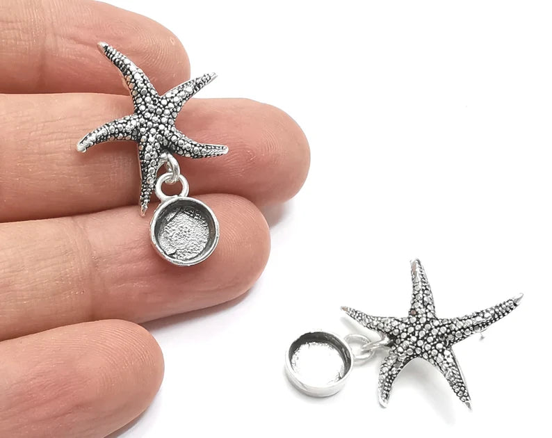 1 Pairs Starfish silver earring base wire Antique silver plated brass earring base (36x23mm) G26330