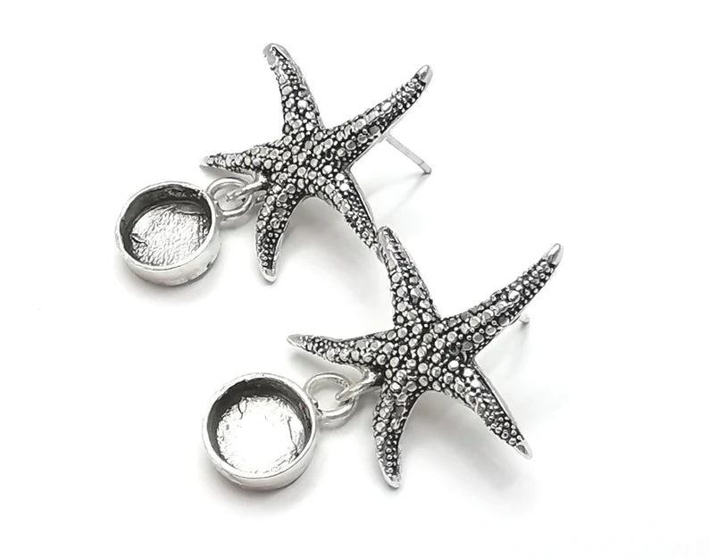 1 Pairs Starfish silver earring base wire Antique silver plated brass earring base (36x23mm) G26330