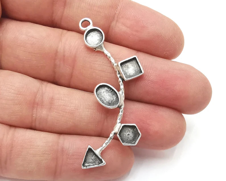 Geometric blank pendant resin bezel mosaic mountings cabochon setting Antique silver plated brass G26163