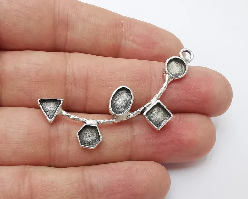 Geometric blank pendant resin bezel mosaic mountings cabochon setting Antique silver plated brass G26163