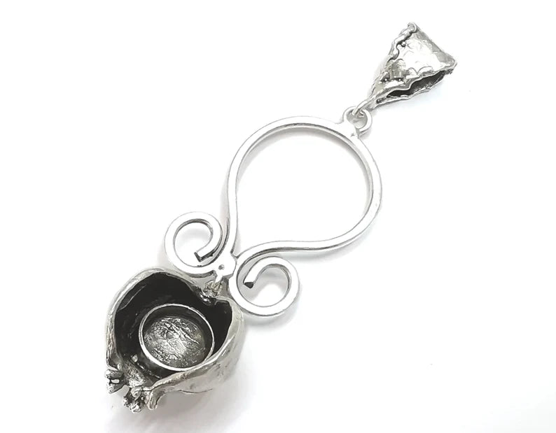 Pomegranate fruit pendant base setting bezel blank Antique silver plated brass pendant (10mm blank) G26343