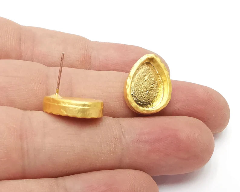 Drop earring stud base Gold plated brass earring 1 pair (14x10mm) G26166