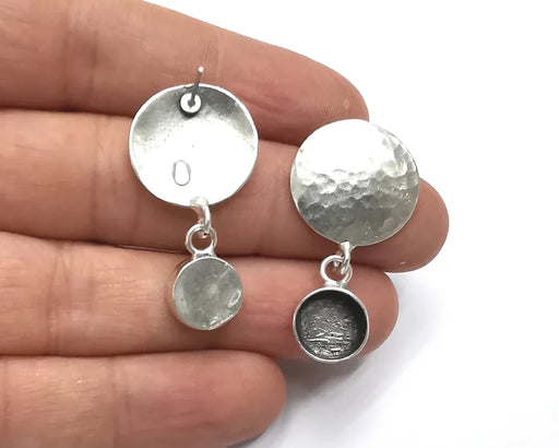 1 Pairs Hammered disc dome silver dangle earring base wire Antique silver plated brass earring base (38x20mm) G26345