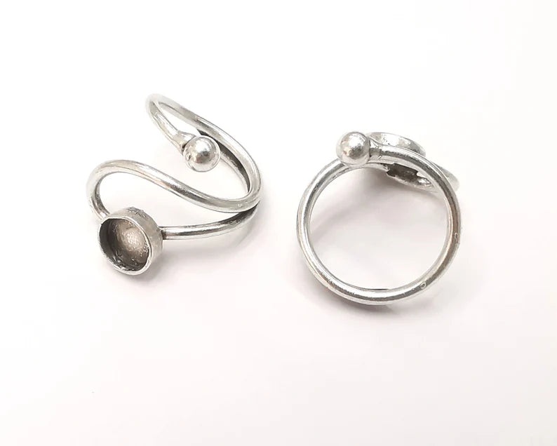 Wrap silver ring setting blank cabochon mounting adjustable ring base bezel Antique silver plated brass (8mm) G26169