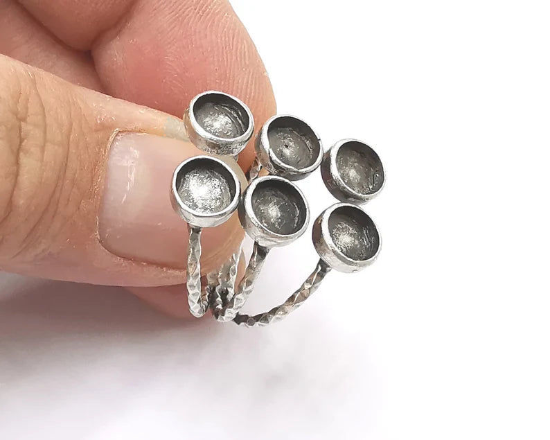 Round silver ring setting blank cabochon mounting adjustable ring base bezel Antique silver plated brass (6 mm) G26174