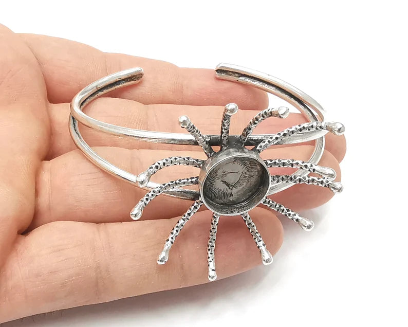 Tentacle bracelet cuff blank bezel Glass cabochon base Adjustable antique silver plated brass (14 mm Blank) G26177