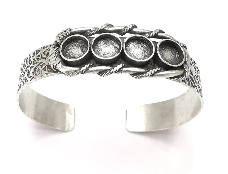 Barbed wire branch bracelet blank resin cuff dry flower inlay cuff bezel Glass cabochon base Adjustable Antique Silver brass (8mm ) G26358