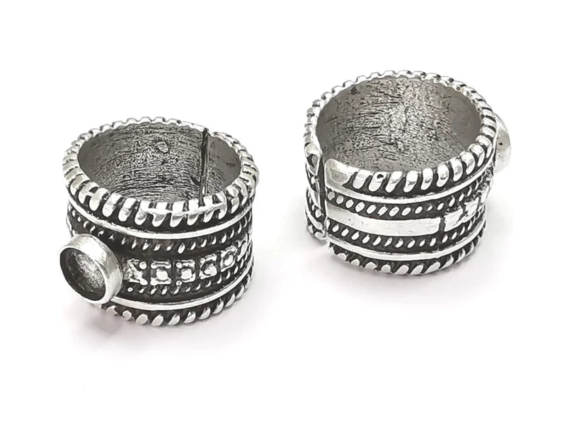 Ethnic silver ring blank base bezel settings Cabochon base mountings Adjustable (6mm Blank) , Antique Silver Plated Brass G26360