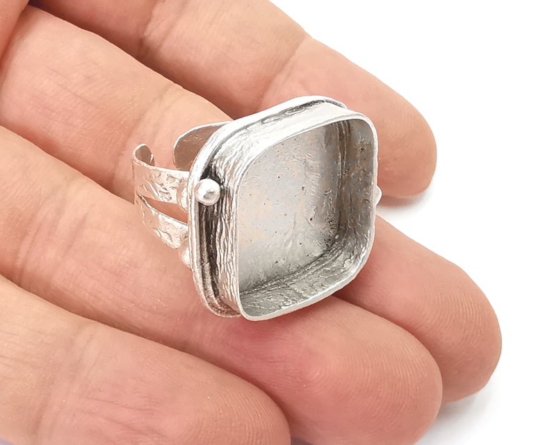 Square blank silver ring setting cabochon mounting  adjustable ring base bezel Antique silver plated brass (20x20mm) G26199