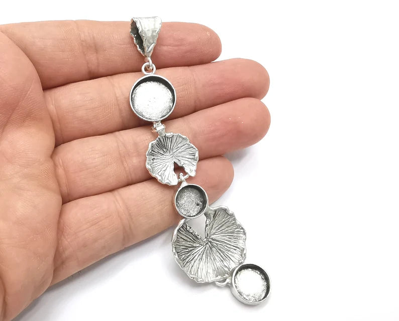 Leaf pendant base setting bezel blank Antique silver plated brass pendant (110mm) G26364