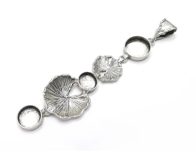 Leaf pendant base setting bezel blank Antique silver plated brass pendant (110mm) G26364