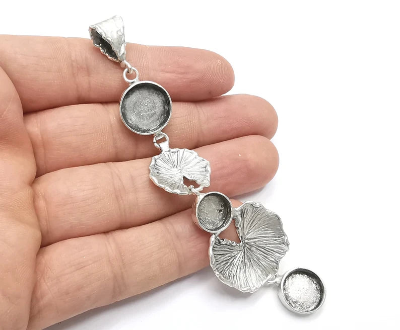 Leaf pendant base setting bezel blank Antique silver plated brass pendant (110mm) G26364