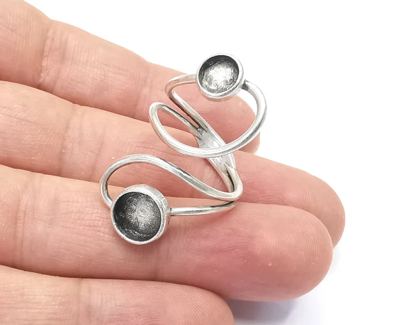 Wrap silver ring setting blank cabochon mounting adjustable ring base bezel Antique silver plated brass (8 - 6mm Blank) G26374
