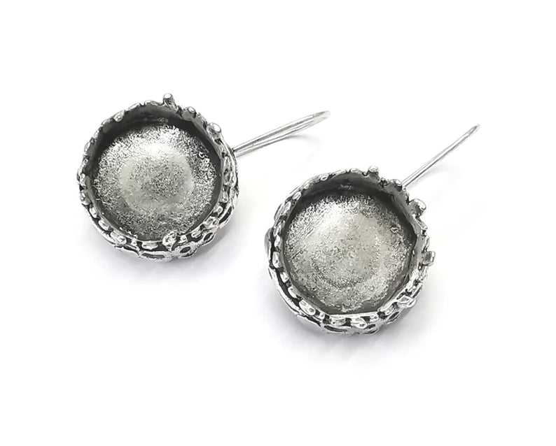 Ethnic round earring blank base settings silver resin cabochon inlay blank mountings Antique silver plated brass (16mm blanks) 1 Set G26375