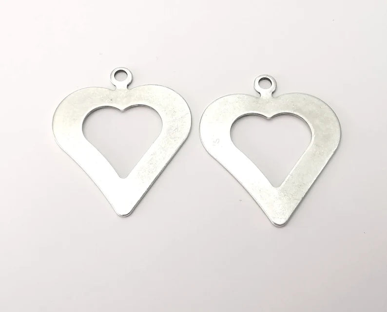 2 Heart charm Antique silver plated brass charm (35x30mm) G26215