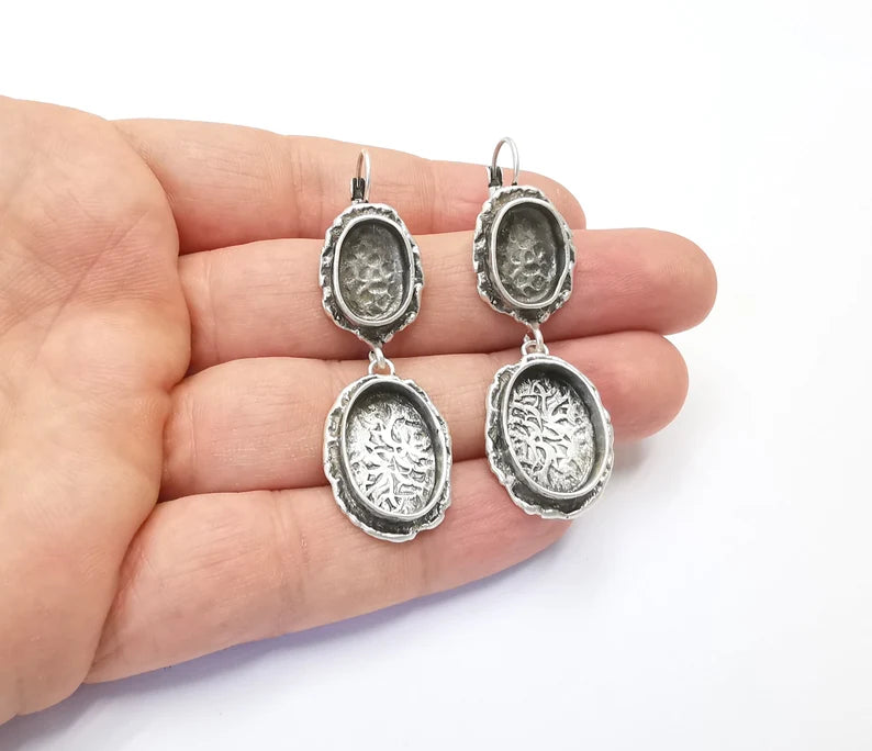 Earring Blank Base Settings Silver Resin Blank Cabochon Base inlay Blank Mountings Antique Silver Plated Brass 1 Set G26383