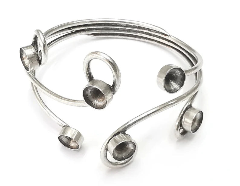 Wraps blanks silver bracelet brass cuff blank bezel Glass cabochon base Adjustable antique silver plated brass (8mm blanks) G26386