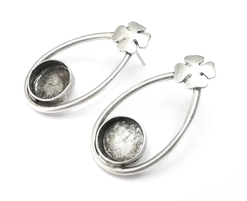 1 Pairs Flower clover silver dangle earring set base wire Antique silver plated brass earring base (38x20mm)(12mm blanks) G26387