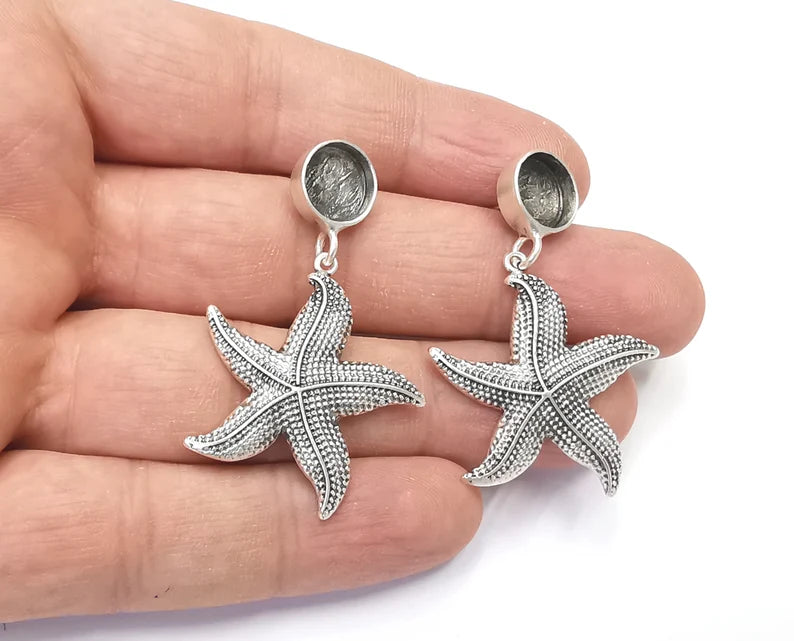 1 Pairs Starfish silver dangle earring set base wire Antique silver plated brass earring base (48x31mm)(10 mm blanks) G26389