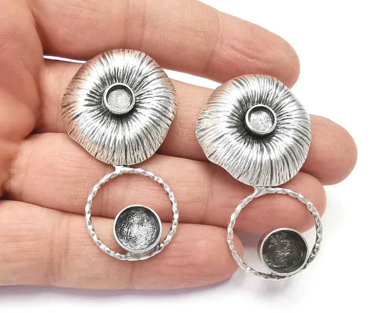 Leaf mushrooms silver dangle earring set base wire Antique silver plated brass earring base (52x29mm)(10 and 6 mm blanks) G26390