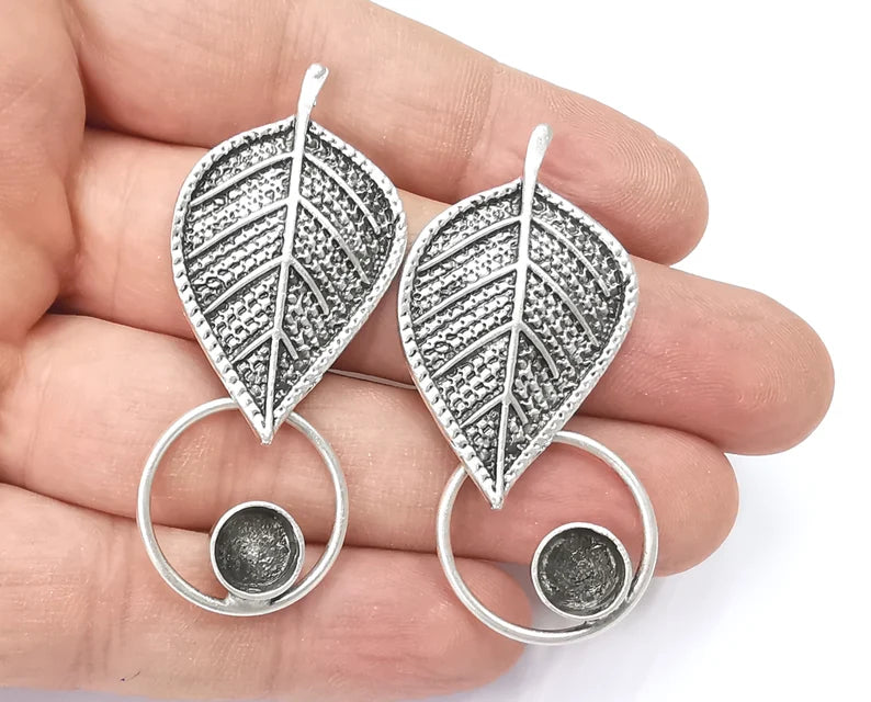 Leaf silver dangle earring set base wire Antique silver plated brass earring base (54x24mm)( 8 mm blanks) G26394