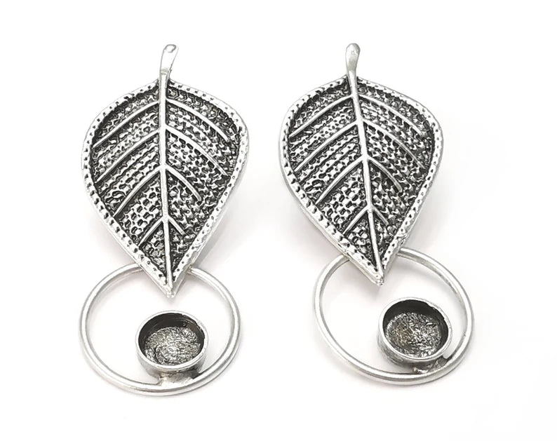 Leaf silver dangle earring set base wire Antique silver plated brass earring base (54x24mm)( 8 mm blanks) G26394