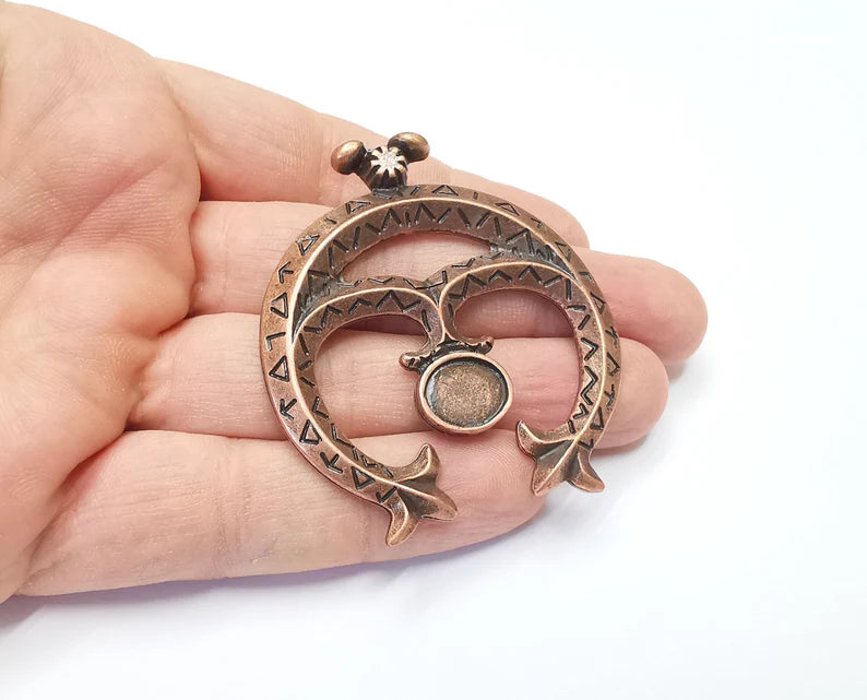 Copper Charms Blank Bezel Resin Bezel Mosaic Mountings Antique Copper Plated Charms (61x53mm) (12x10mm Bezel Inner Size) G26395